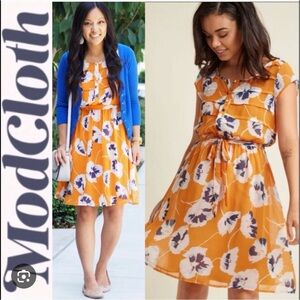 ModCloth Orange and Blue Floral Dress